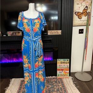 Flying Tomato Blue and Orange Floral Maxi Dress